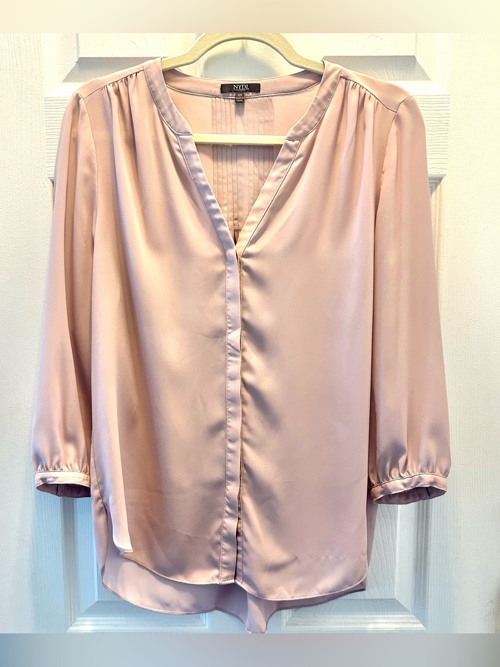 NYDJ Blush Pink Satin V-Neck Blouse
